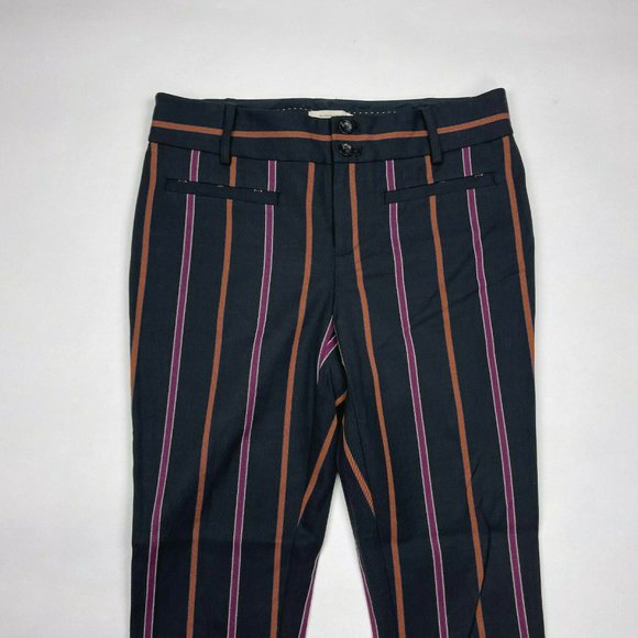 Anthropologie Essential Slim Striped Pant Cotton Blend Pocket Flat Front Women 4 - Picture 4 of 10